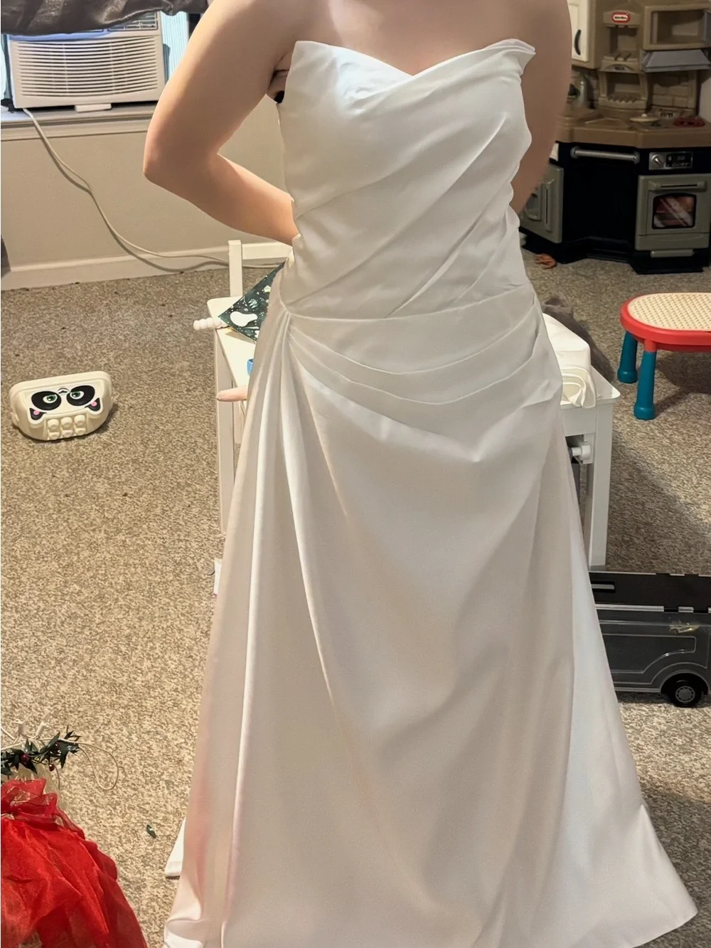 Source Unknown Ivory Strapless Satin Wedding Gown with Draped Skirt - Picture 3 of 5